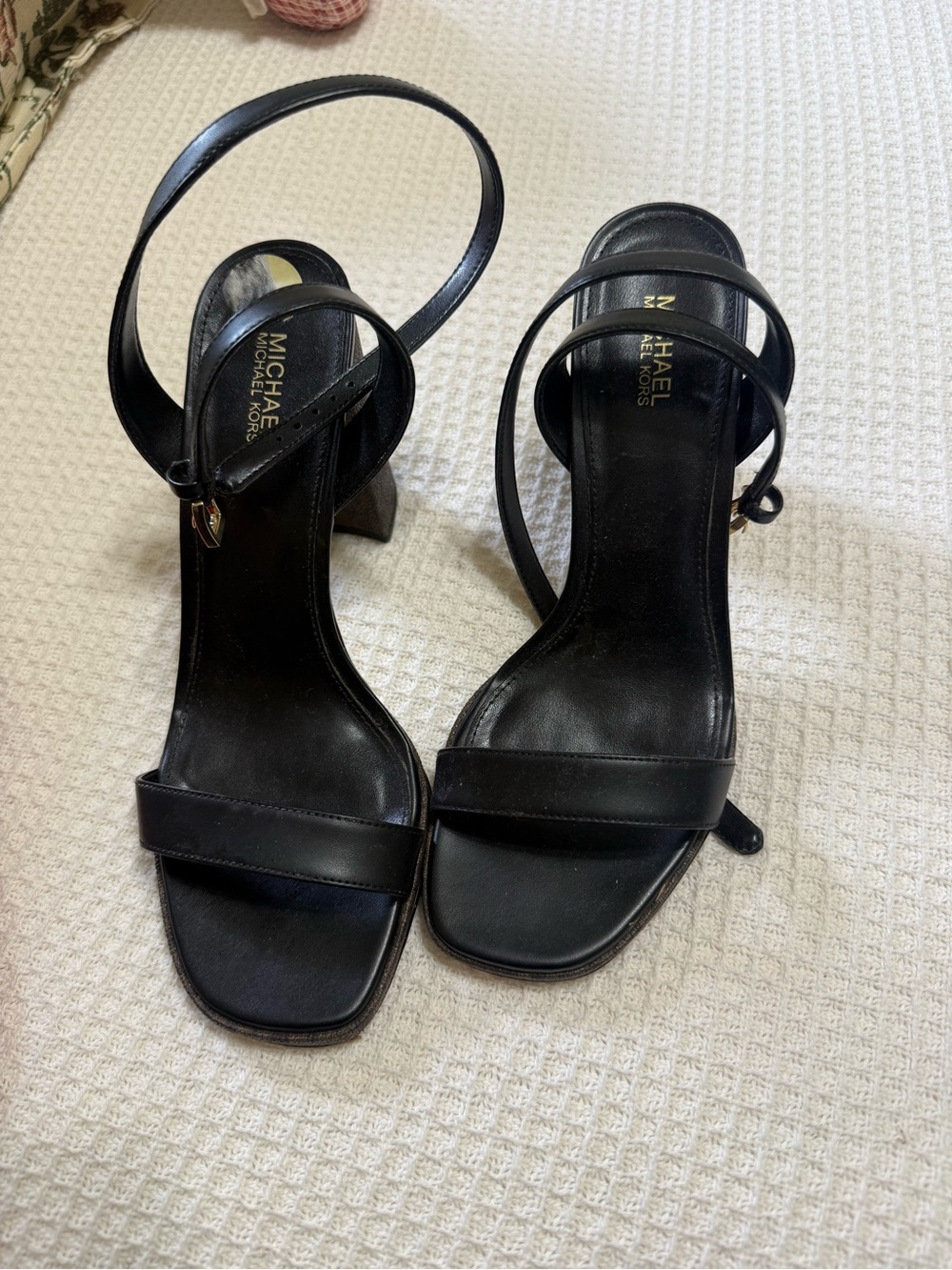 MICHAEL Michael Kors Black Leather Ankle-Strap Heels